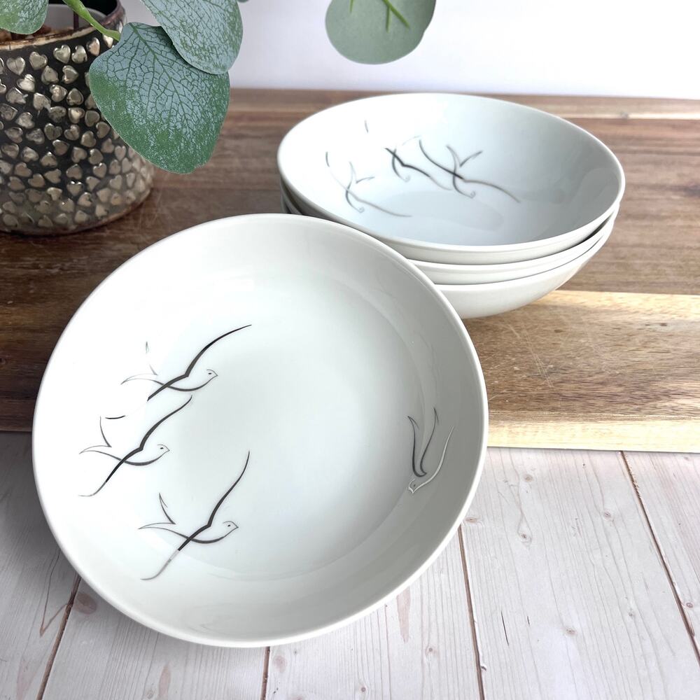 4 Arzberg Silver Flight Fruit Dessert Sauce Bowl 5.25" Diameter Germany 1950s